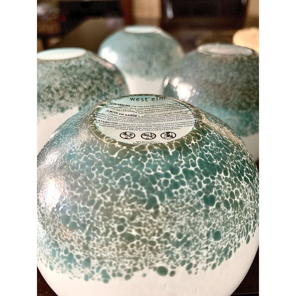 4 West Elm Mexican Glass Votive Candle Holders Recycled Confetti Frit Coastal